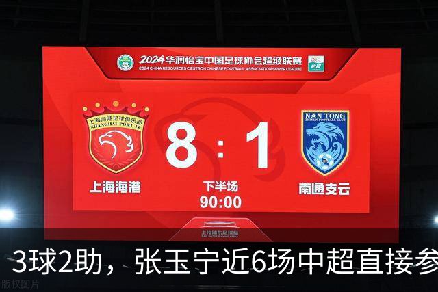 3球2助，张玉宁近6场中超直接参与5粒进球